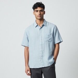 Vince 100% Linen Light Blue Short Sleeve Button Down Sport Shirt -L